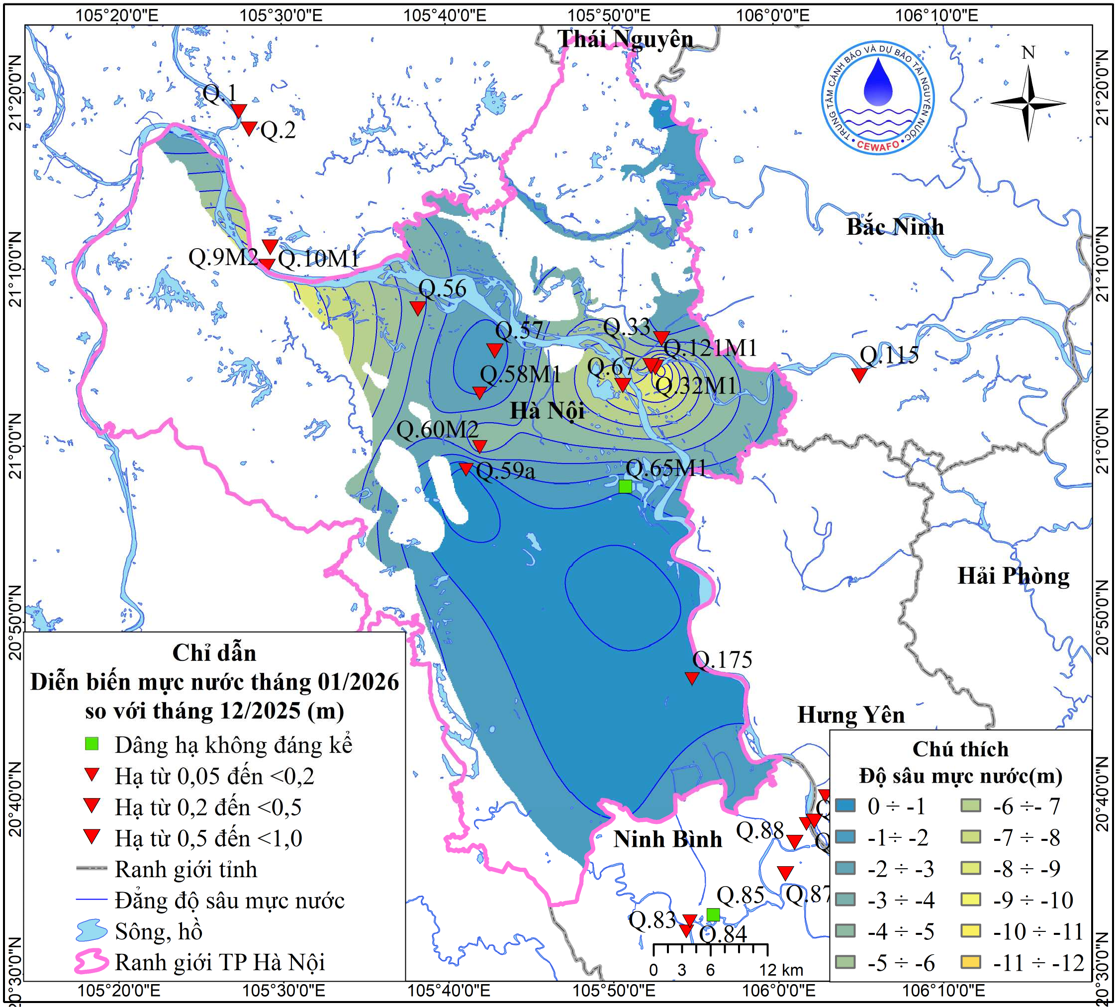 Bản Tin Cảnh Báo, Dự Báo Nguồn Nước Dưới Đất Thành phố Hà Nội Tháng 02 Năm 2026